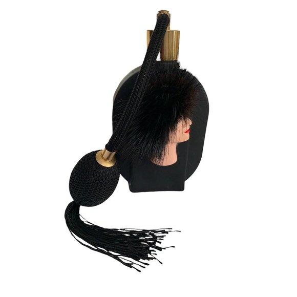 Satin Black Glass Perfume Bottle with Atomizer 3D Lady Face with Black Hair. - Picture 2 of 5